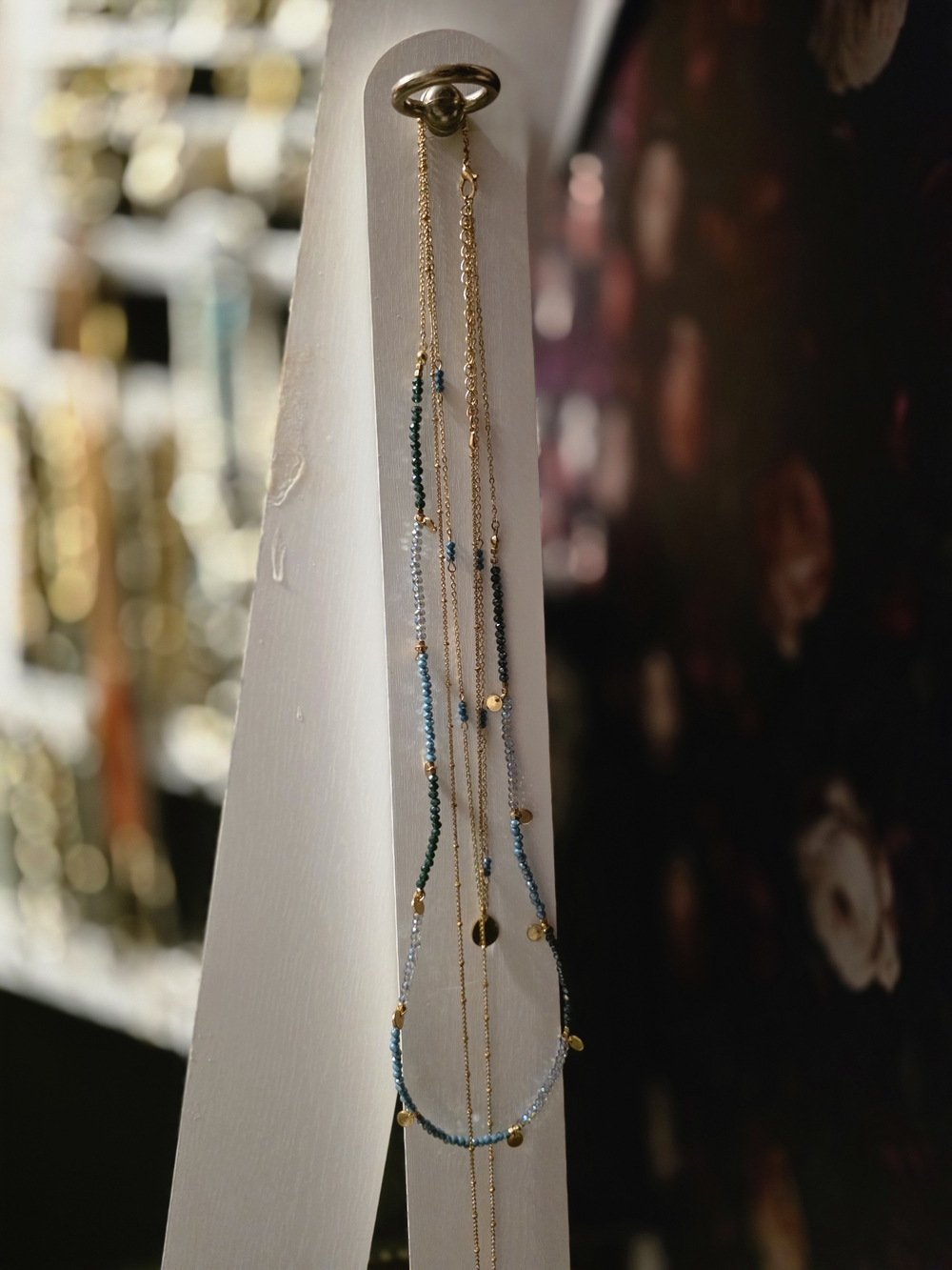 LOFT Gold-Tone Layered Necklace with Teal and Light Blue Beads